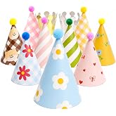 Olen Party Hats for Kids Birthday, 11 Pack Birthday Hats with Pom Poms | Paper Cone Caps and Crown Set for Toddlers, Stuffed Animals, Pets, Girls Boys Celebration Photos