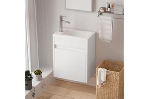 U-Eway White Bathroom Vanity with Ceramic Vessel Sink Combo,Wall Mount Bathroom Vanity, 16" L* 9.8" W *20.3" H, MDF Wood