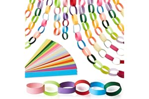 Lincia 600 Sheets Christmas Paper Chain Garland, Construction DIY Crafts Chain Strip for Thanksgiving Winter Party Decor, 1x8 Inch with Double Sided Tape (Bright)
