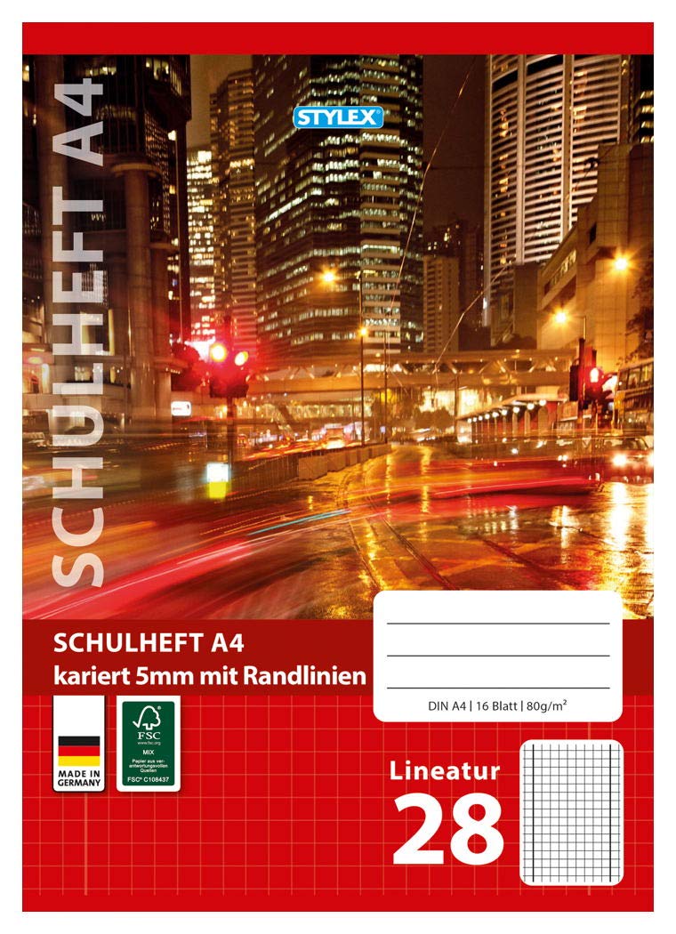 Stylex Pack of 25-29828-P25 - Squared Exercise Books - DIN A4-16 Sheets - 80 g/m² Grammage - Outer and Inner Margin