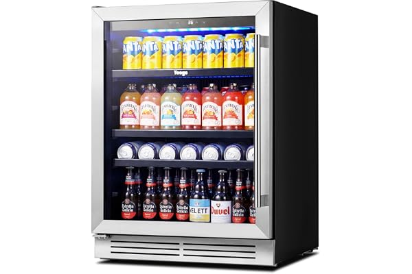 Yeego Beverage Refrigerator Cooler - 24 inch 180 Cans Mini Fridge with Glass Door, 34-54 â„‰ Under Counter Refrigerator Built-in for Wine Beer Soda for Bar Bedroom Office(Left-Hinged)