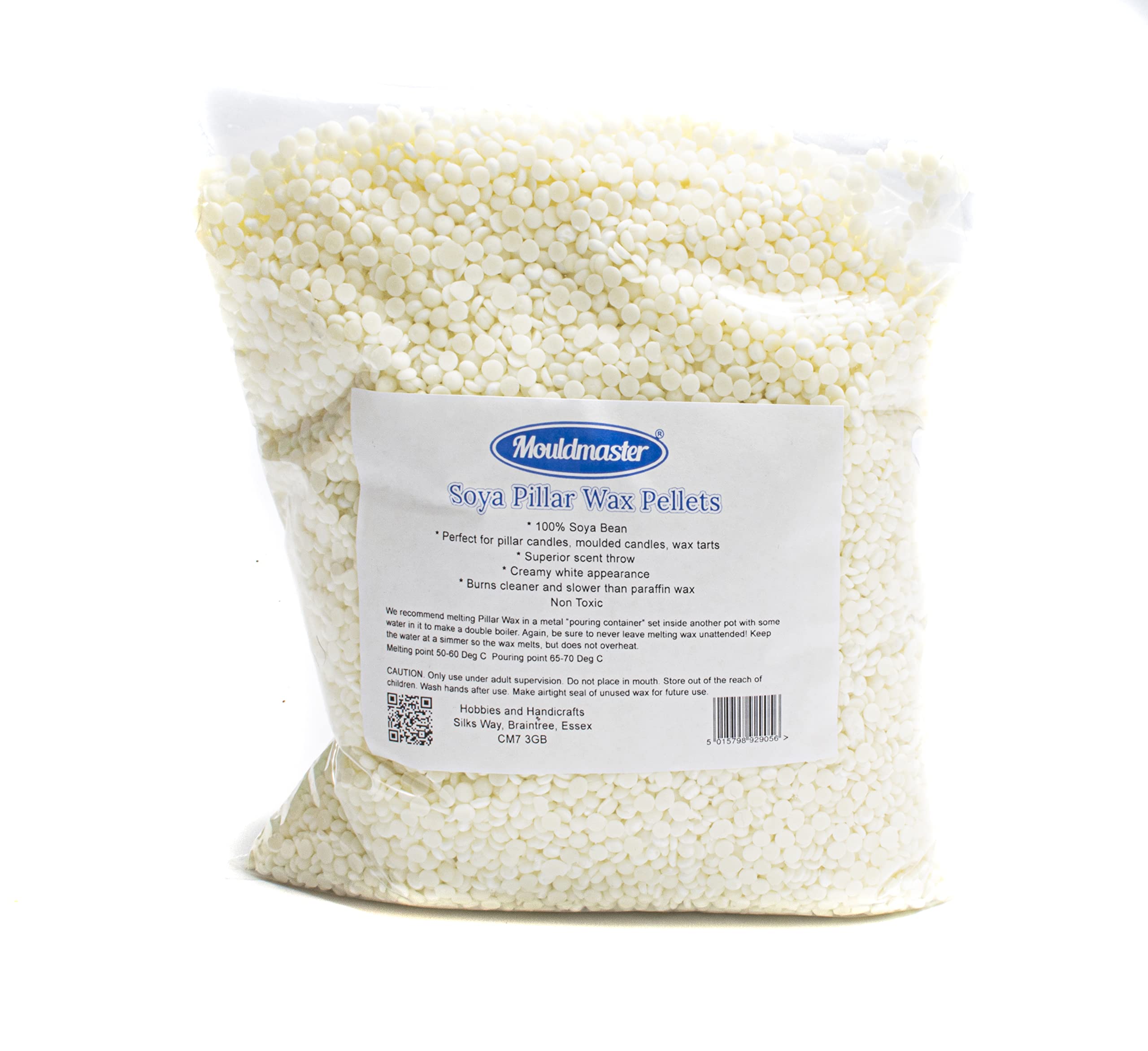 Mouldmaster Soy Pillar Candle Wax pellets 600g, SOYA, Cream/Off White
