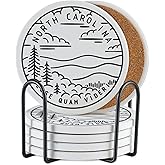 Onebttl North Carolina Gifts Coaster Souvenir, Travel Homesick Gifts, Home Decor for Women, Moving, Housewarming, Set of 6, Ceramic, Absorbent with Cork Base