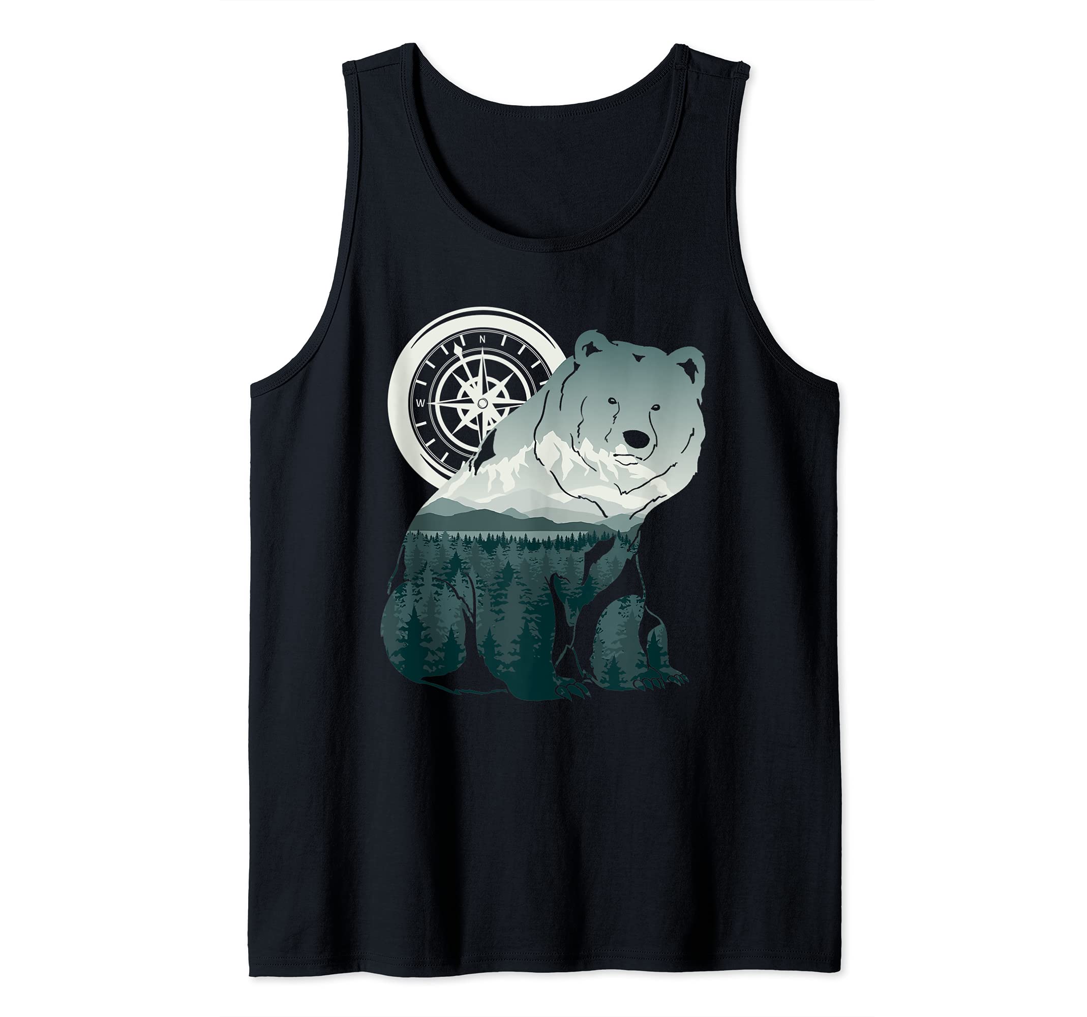 Forest Animal Nature Outdoors Mountains Compass Grizzly Bear Tank Top