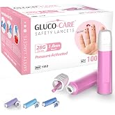 GLUCO-CARE Safety Lancets, 28G x 1.8mm, Contact-Activated, 100 Count | Gentle Fingerstick Testing, Preloaded &amp; Ready-to-Use, Compact Size, Easy-Twist Cap, Retractable