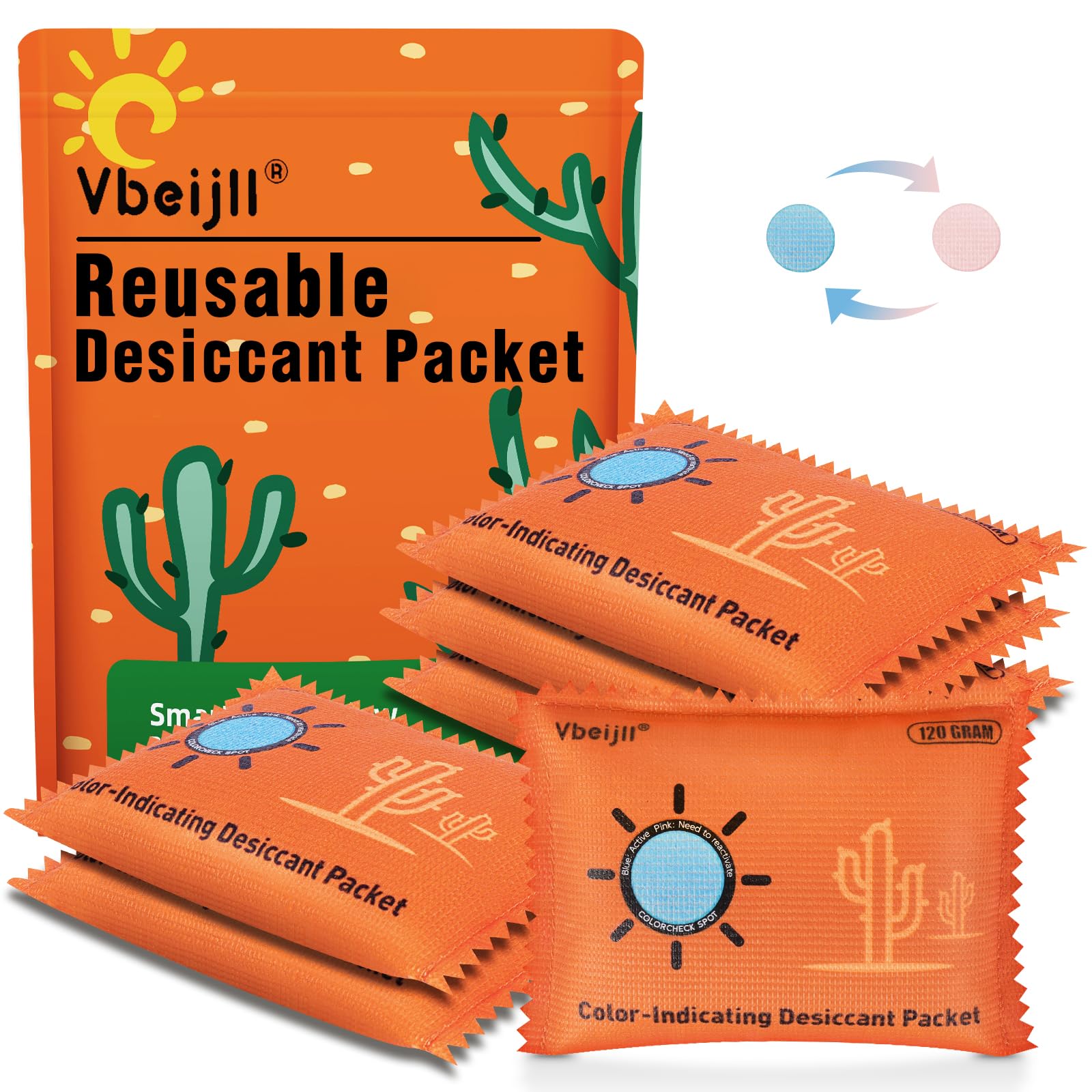 Photo 1 of 120 Gram (6 Pack) Color-Indicating Desiccant Packs for Storage, Rechargeable Silica Gel Packets, Moisture Absorbers for Storage Bins, 3D Filaments, Cars, Safe, Electronics, Toolboxes