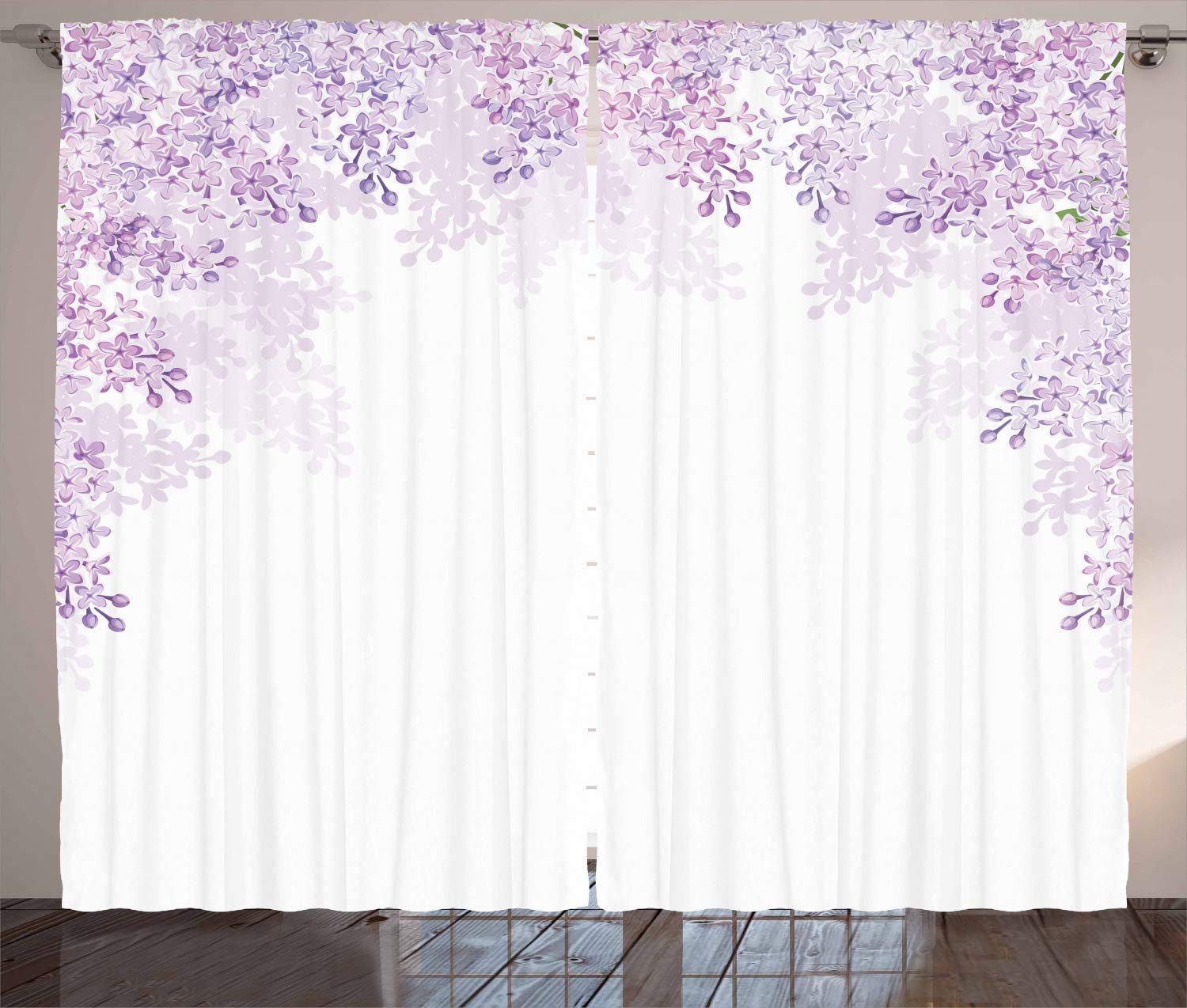 ABAKUHAUS Flower Curtains, Framing Lilac Flowers in Blossom Vernal Season Soothing Color Shades, Living Room Bedroom Window Drapes 2 Panel Set, 280 x 260 cm, lavender — image 1
