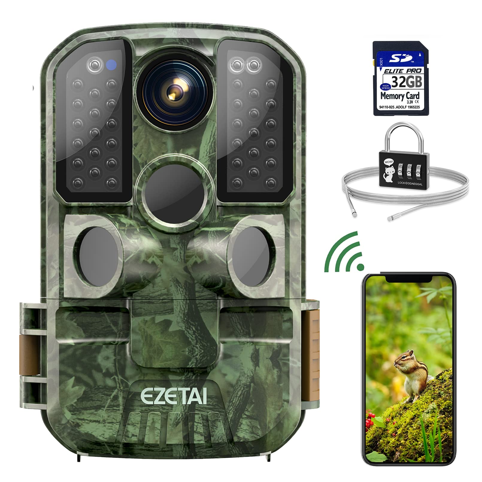 EZETAI Wifi Wildlife Camera, 24MP 1296P Trail Game Hunting Camera with Night Vision Motion Activated Waterproof for Wildlife Monitoring,Hunting Games for Home Security