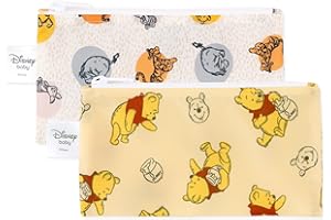 Bumkins Disney Reusable Snack Bags, for Kids School Lunch and for Adults Portion, Washable Fabric, Waterproof Cloth Zip Bag, Supplies Travel Pouch, Food-Safe Storage, 2-pk Winnie the Pooh