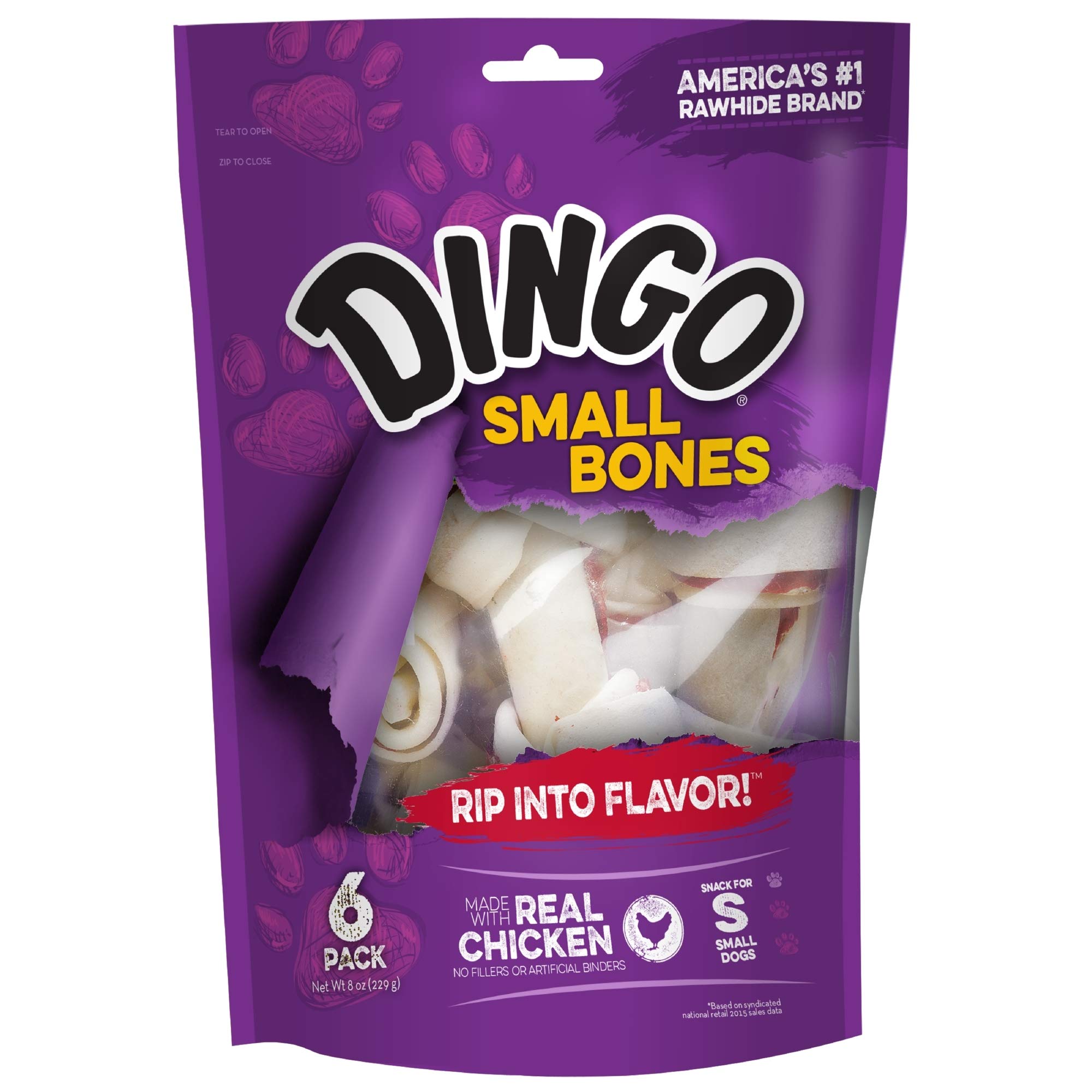 Photo 1 of Dingo 156095 Rawhide Bones For Small Dogs, Chicken,White, 6-Count, 8 Ounces 4-11-28
