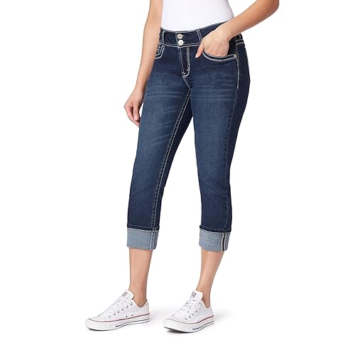 WallFlower Luscious Curvy 23.5” Mid-Rise Cropped Jeans for Women, Insta Stretch Denim in Petite, Midsize, Plus Size, Juniors Jeans - Evan, 11