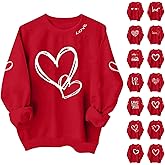 RRMuAzgs Valentine Shirts for Women Causal Loose Heart Print Long Sleeve Crewneck Sweatshirts Love Graphic Pullover Tops Tees