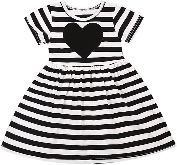 Amazon Sylvamorning ストライプ ハートパターン 女の子ワンピース 半袖 子供服 女の子ドレス 子供ワンピース 女児ワンピース ガールズ ワンピースノースリーブ ファッション カジュアル 可愛いスカート チュニック 80 90 100 110 1 ワンピース チュニック 通販