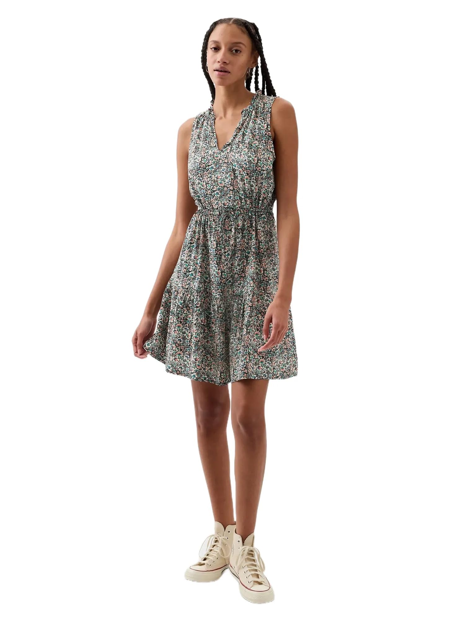 GAP Womens Sleeveless Split Neck Dress Multi Floral L Petite