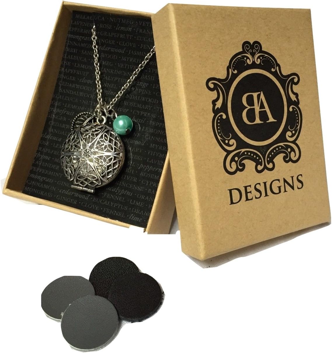 Essential Oil Diffuser & Aromatherapy Locket Necklace with 4 Leather Discs | 18 Chain | Antique Silver Finish | Works with Young Living & Doterra Oils