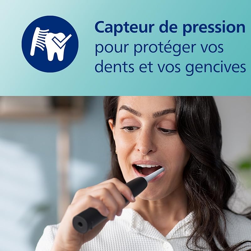 Sonicare 3100, Brosse à dents électrique sonique, capteur de pression et minuterie, étui de voyage, noir, modèle HX3673/14