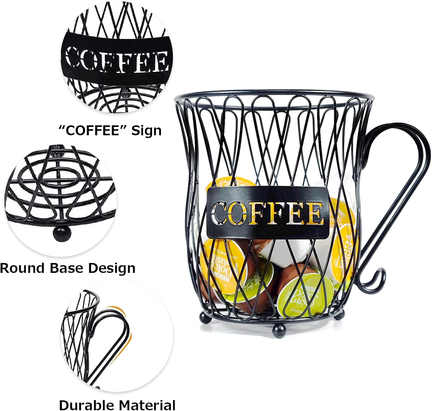 Homentum Black K Cup Holder,Large Capacity Coffee Pod Holder,Coffee Bar Accessories Station Organizer Basket for Counter,Table,Kitchen,Office: Kitchen & Dining