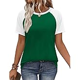 WIHOLL Womens Summer Tops Color Block Short Sleeve Raglan Shirts Spring Fashion Clothes Vacation Outfits