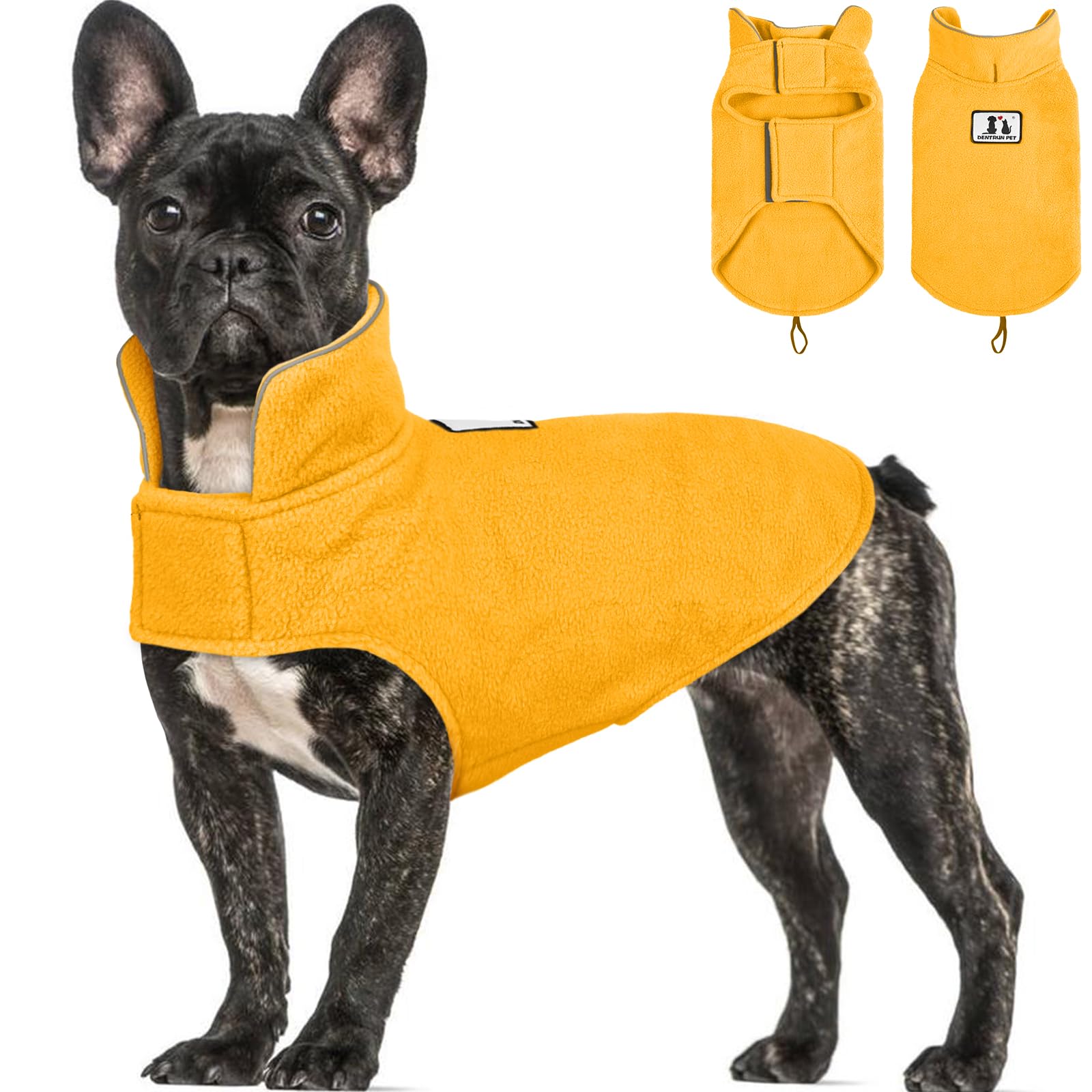 DENTRUN Dog Fleece Coat - Small to Large Dogs, Winter Warm Jacket & Sweater, Reflective, Soft, Adjustable