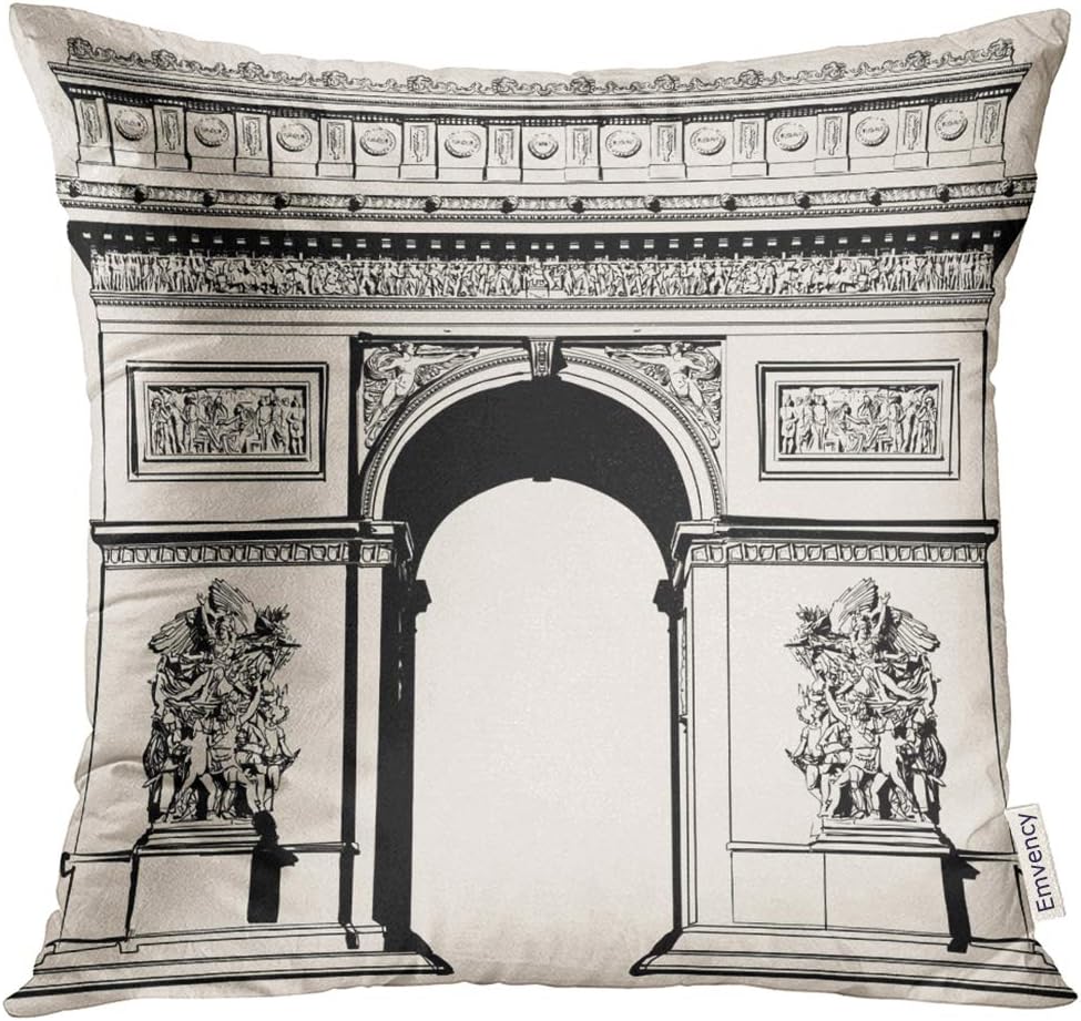 UPOOS Throw Pillow Cover Arch France Paris Arc De Triomphe Very Detailed Representation of Hand Drawing Triumph Architecture Decorative Pillow Case Home Decor Square 18x18 Inches Pillowcase