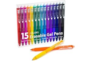 Lineon Erasable Gel Pens, 15 Colors Retractable Fine Point Erasable Pens Clicker, Assorted Color Inks, Make Mistakes Disappear for Drawing Writing Planner and Crossword Puzzles