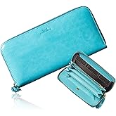 VOICE Align type Long wallet Leather made by MASINI in Italy Cowhide ART.Pitti Women's Elegant and easy to use Vertical card case In gift box (Ciano-Turquoise)