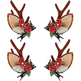 JIEYAO 4pcs Christmas Reindeer Antlers Hairpins Christmas Tree Hair Clips Deer Headband Hair Accessories Cute Ears Hair Barrettes for Women Christmas Party