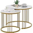 Garden 4 you Coffee Table Faux Marble Nesting Table for Small Place 2 Sets Modern Furniture Living Room Sets End Side Table Night Stand for Bed Room Dining Room (White & Gold)