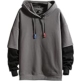 GURUNVANI Fashion Hoodies Men's Color Block Pullover O-Neck Hooded Sweatshirt Patchwork