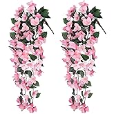 Ivydale 2PCS Artificial Bougainvillea Hanging Flowers Faux Plants for Outdoor Outside Summer Decoration, Fake Silk UV Resistant Realistic Long Trailing Vines for Home Porch Patio Balcony Yard, Pink