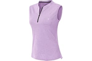 YSENTO Women's Golf Apparel Shirts Clothes Outfits Sleeveless 1/4 Zip Collarless Dry Fit UPF 50+ Tennis Polo Tank Tops