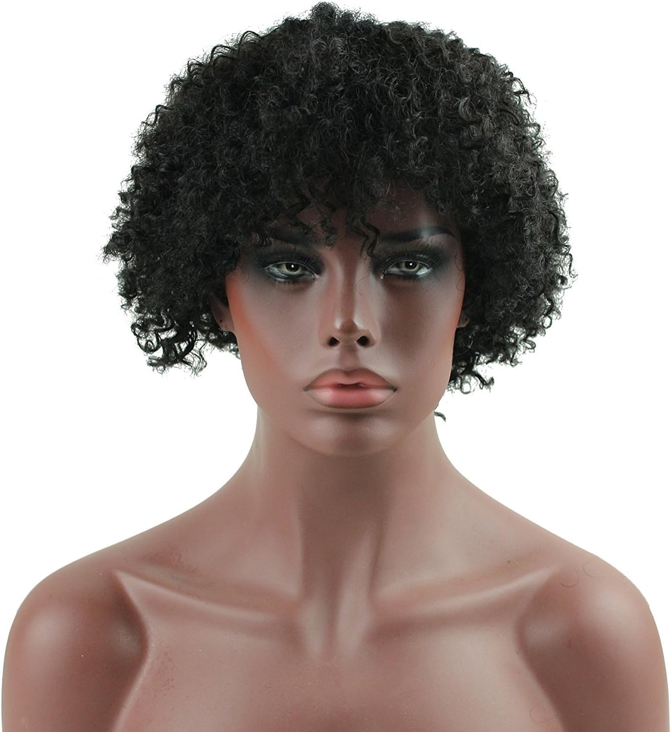 Deewin Hair Short Kinky Curly Human Hair Wig Cheep Female Afro Kinky Curly Short Wigs for Black Women Heat Resistant African Hair Wigs (Black)