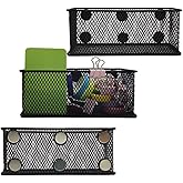 EASEPRES Magnetic Pencil Holder Set of 3 - Black Wire Mesh Storage Baskets Organizer with Strong Magnets - Perfect for Whiteboard, Refrigerator and Locker Accessories