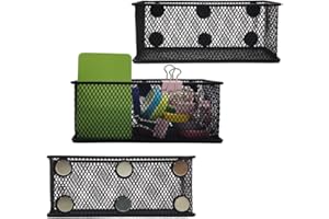 EASEPRES Magnetic Pencil Holder Set of 3 - Black Wire Mesh Storage Baskets Organizer with Strong Magnets - Perfect for Whiteboard, Refrigerator and Locker Accessories