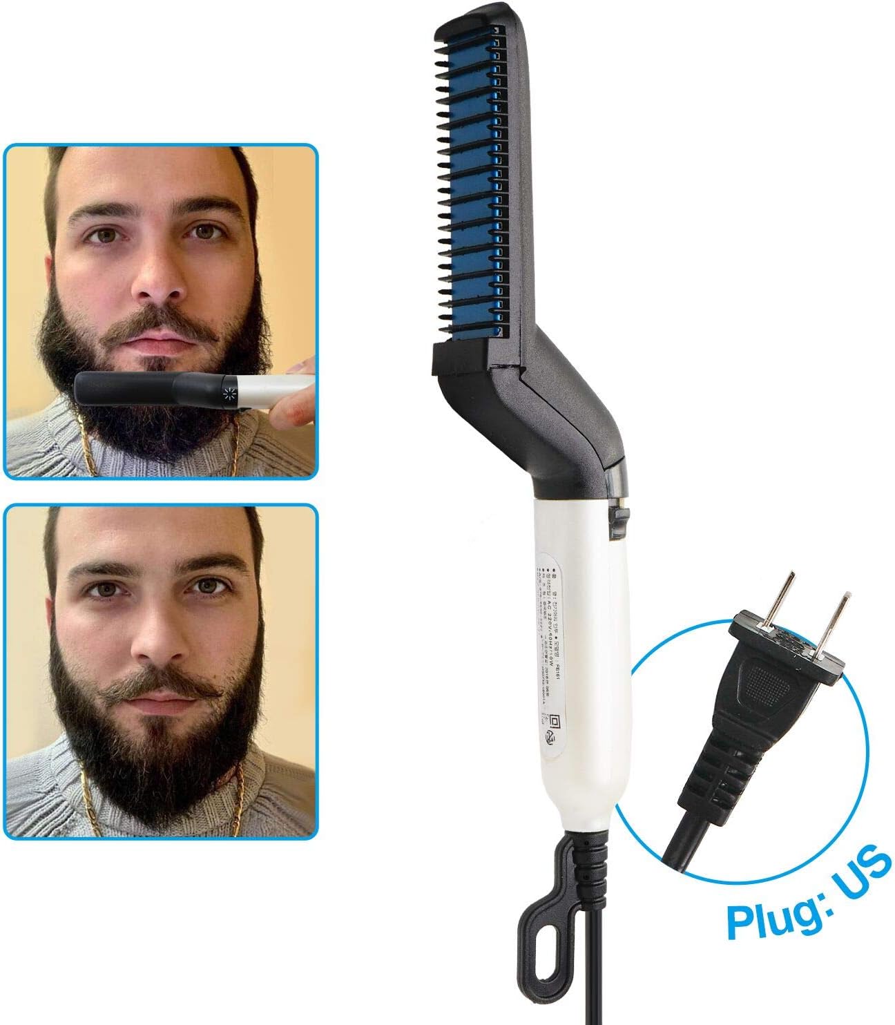 Beard Straightener for Men,15 Seconds Quick Heat Brush, Professional Straightening Comb Styling Tools with Auto Temperature Lock Switch, Indicator light and US Plug