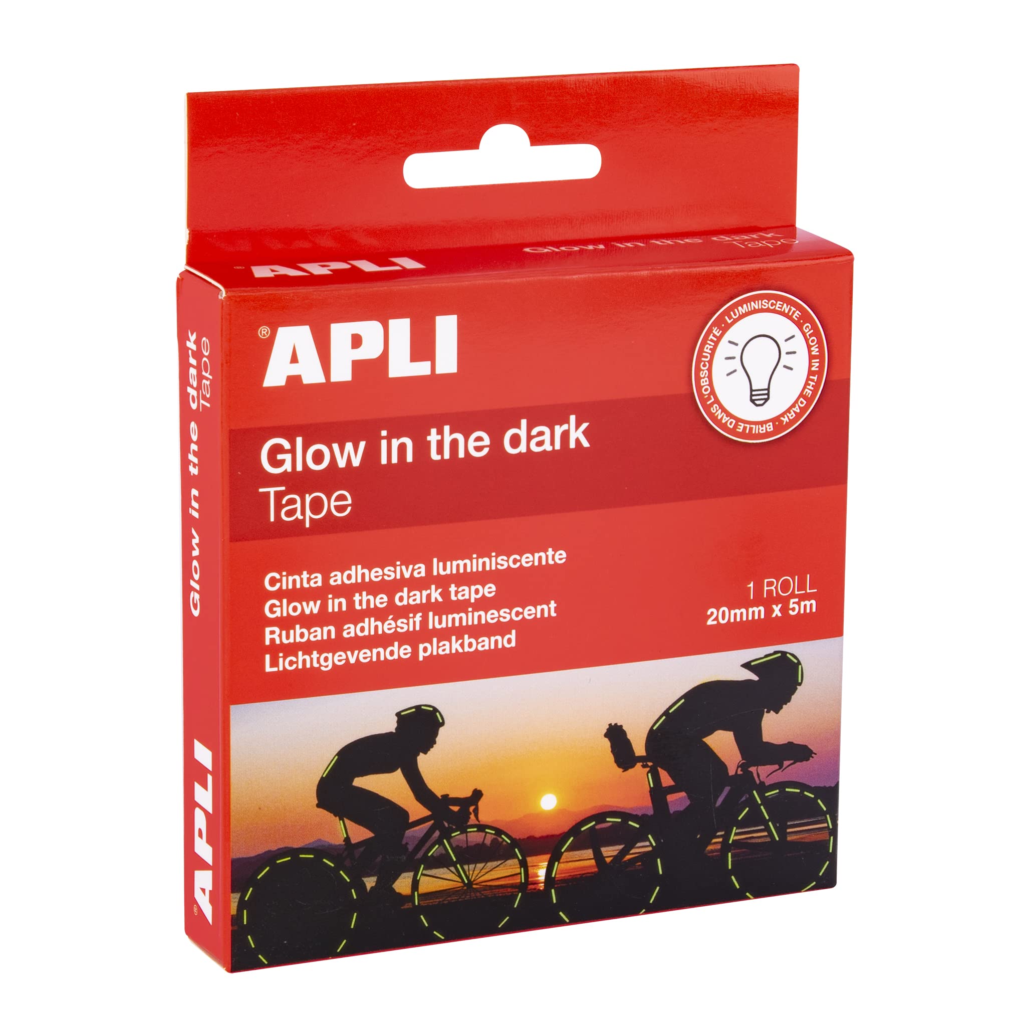 APLI 19235 - Glow in the Dark Luminescent Tape - 20mm x 5m Safety Marking Roll