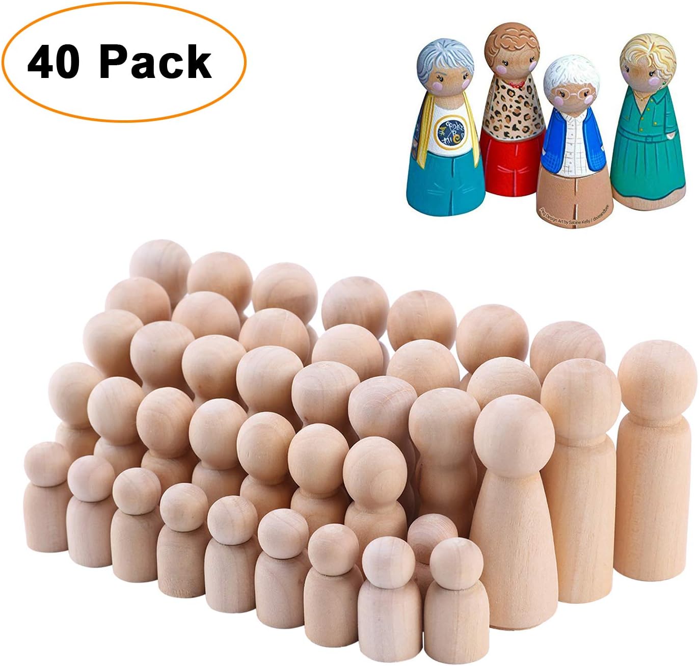 Wooden Peg Dolls Unfinished Wooden People MYCreator 40 Pack Natural Wood Peg People Shape
