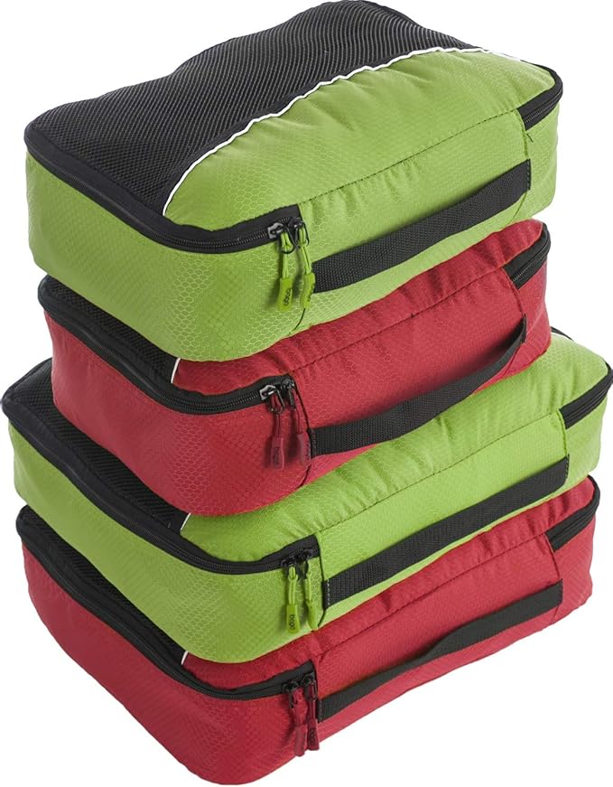 Packwürfel 4pcs Wert Set für Reisen - Plus 6pcs Gepäck Veranstalter Zip Beutel(2Green+2Red)