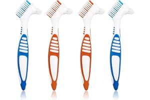 LOVEWEE 4-Pack Denture Cleaning Brush Set- Premium Hygiene Denture Cleaner Set for Denture Care- Top Denture Cleanser Tool Multi-Layered Bristles & Ergonomic Rubber Handle (2Blue and 2Orange)