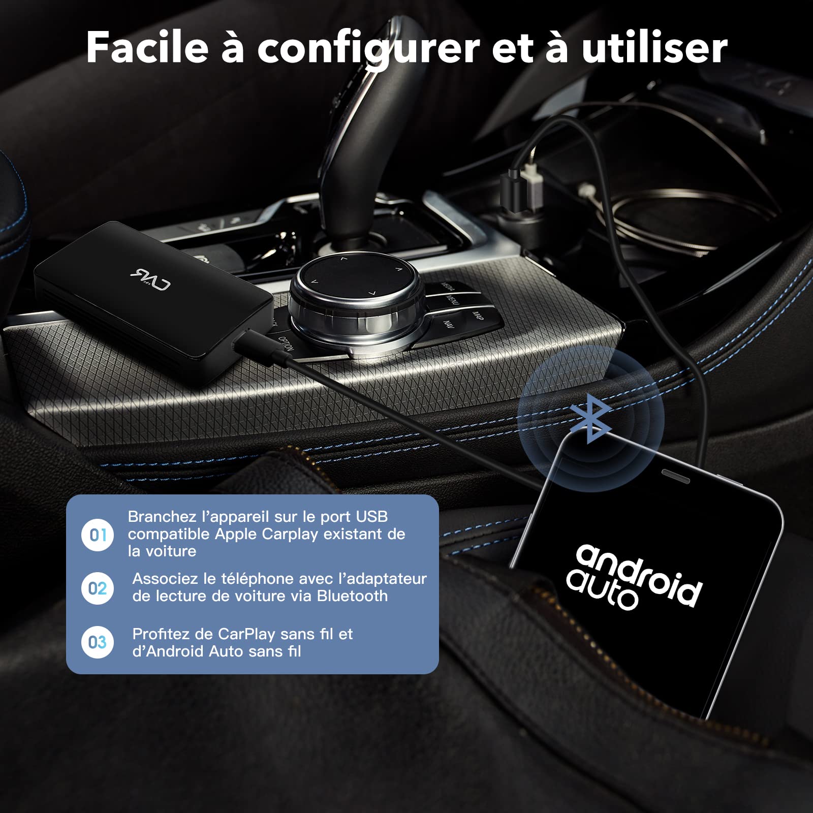CARABC Wireless CarPlay Adapter with Netflix, 2023 The Magic Box CarPlay Adapter, Support Android 10, YouTube & Netflix, Wired to Wireless Apple CarPlay & Android Auto, Easy to Set