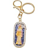 Santa Muerte/San Judas Tadeo/Virgin Mary Keychain - Gold Plated Pendant with Crystals & Multicolor Enamel Religious Charm