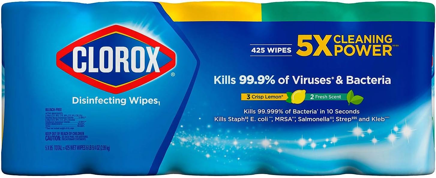 Clorox Disinfecting Wipes Variety Pack - 5X Cleaning Power, Kills 99.9% of Bacteria - 5 Pack, 425 Count Total: Health & Personal Care