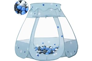 Wilhunter Baby Ball Pit for Toddler with 50 Balls, Kids Pop Up Play Tent for Girls, Princess Toys Gifts for Children Indoor & Outdoor Playhouse (Greyish-Blue: Gray/White/Babyblue, 109x90cm/50 Balls)