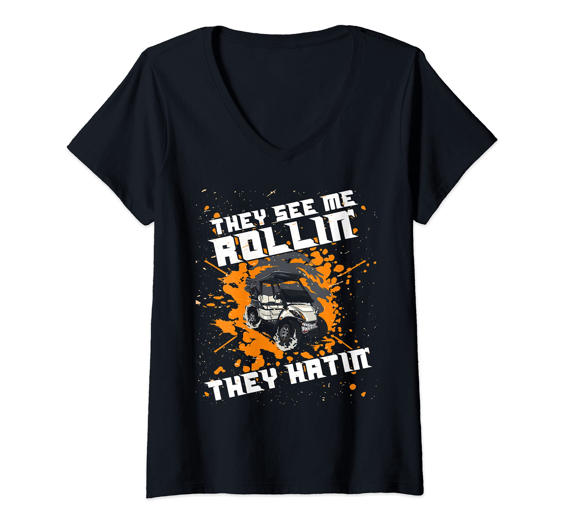 Womens They See Me Rollin' They Hatin' Golf Ball Swing Golf Course V-Neck T-Shirt