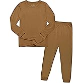 TongKiKi BABY 2T-10Y Toddler Kids Girls Boys Soft Comfy Viscose 2pcs Set Long Sleeve Plain Shirts and Pants Sets