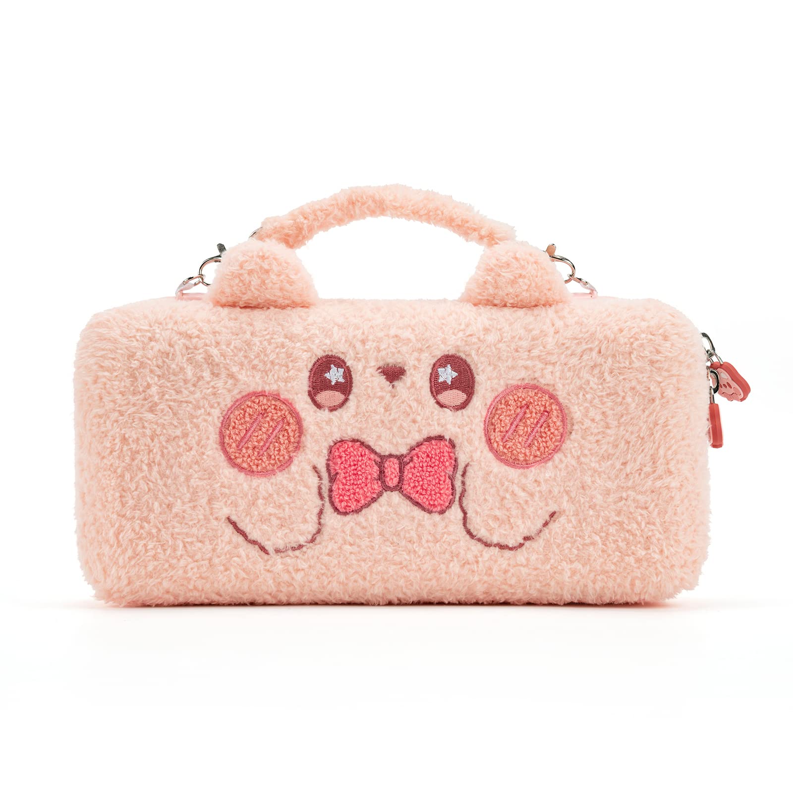 GeekShare Pink Bunny Plush Bag Carry Case Compatible with Switch/OLED - Portable Slim Travel Carrying Case with Removable Handle Fit Switch Console & Game Accessories