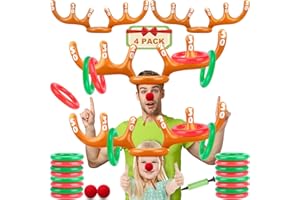 NARREMCOY 4 Pack Inflatable Reindeer Antler Ring Toss Game - Christmas Themed Party Game - Funny Reindeer Hat Ring Toss Game for Xmas Party - 4 Inflatable Antlers, 24 Rings(Recommended Ages: 4 Years & Up)