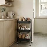 DOWORKS Storage Trolley on Wheels 3 Tier Metal Cart Kitchen Craft Books Black view 3