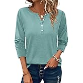PGANDS Women's Long Sleeve Button Down T Shirts Scoop Neck Casual Tunic Tops