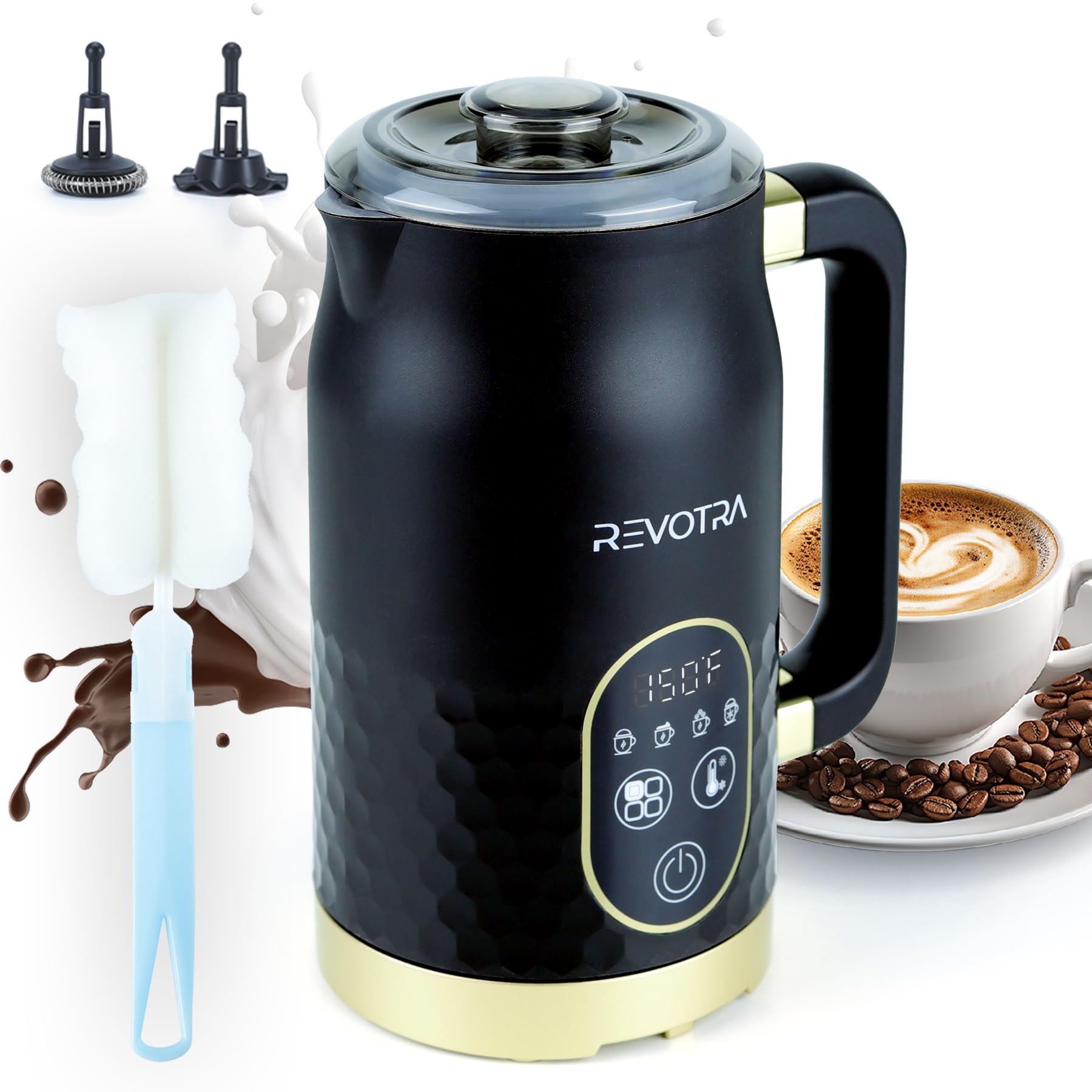 Photo 1 of Milk Frother with LED Touchscreen & Temp Display, 4-in-1 Electric Milk Steamer for Hot & Cold Foam, Adjustable Temperature, Silent Frothing, Non-Stick Coating for Coffee, Latte, Hot Chocolate
